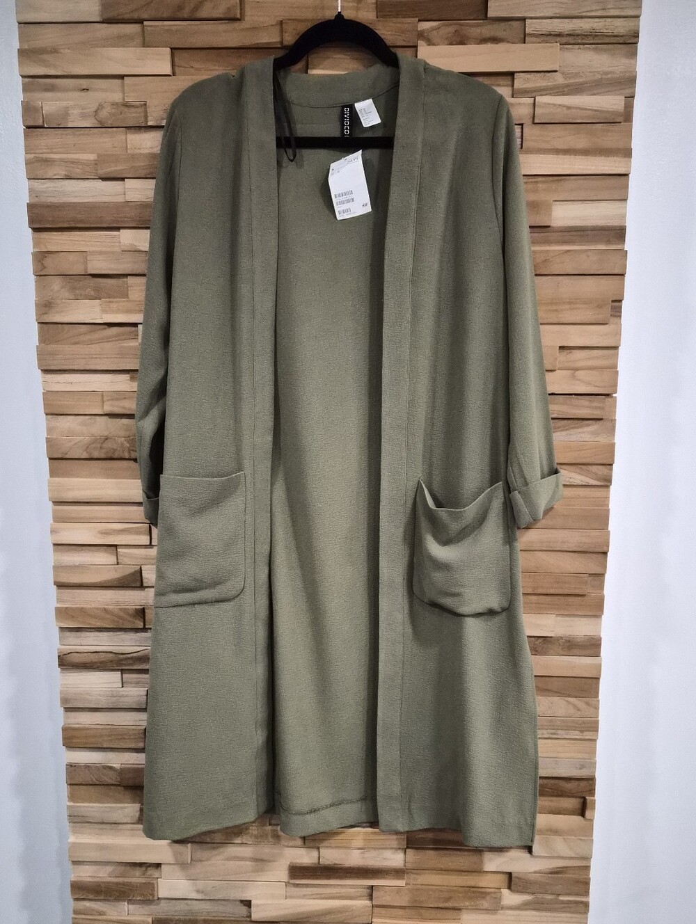 H&M Olive Green Open-Front Long Cardigan - Size 12